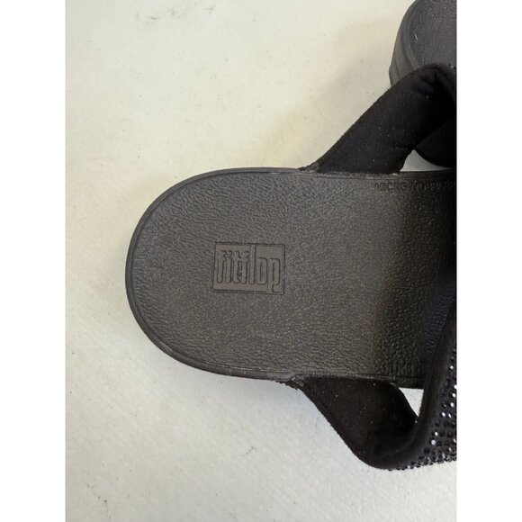 FitFlop Lottie Glitzy Shimmer Fabric Toe Thong Sandal Black NEW Size 10 - Picture 5 of 14